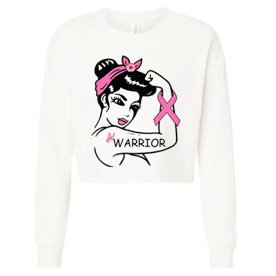 Fighting Breast Cancer Warrior Rosie Riveter Women Gift Cropped Pullover Crew