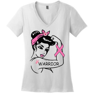 Fighting Breast Cancer Warrior Rosie Riveter Women Gift Women's V-Neck T-Shirt