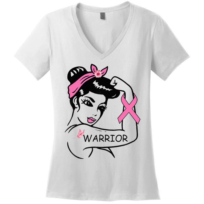 Fighting Breast Cancer Warrior Rosie Riveter Women Gift Women's V-Neck T-Shirt