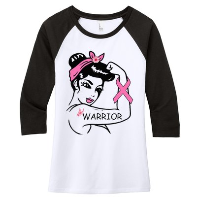 Fighting Breast Cancer Warrior Rosie Riveter Women Gift Women's Tri-Blend 3/4-Sleeve Raglan Shirt