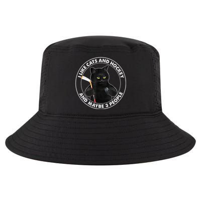 Funny Black Cat I Like Cats And Hockey And Maybe 3 People Gift Cool Comfort Performance Bucket Hat