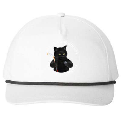 Funny Black Cat I Like Cats And Hockey And Maybe 3 People Gift Snapback Five-Panel Rope Hat