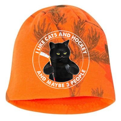 Funny Black Cat I Like Cats And Hockey And Maybe 3 People Gift Kati - Camo Knit Beanie