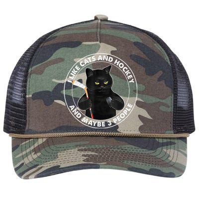 Funny Black Cat I Like Cats And Hockey And Maybe 3 People Gift Retro Rope Trucker Hat Cap