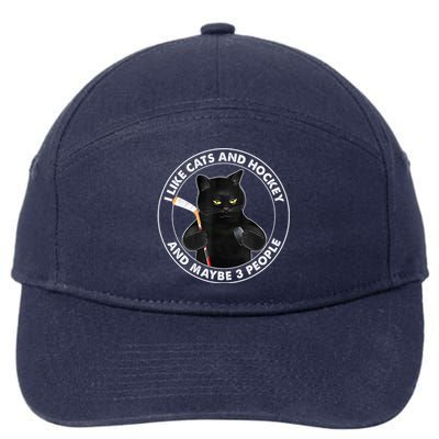 Funny Black Cat I Like Cats And Hockey And Maybe 3 People Gift 7-Panel Snapback Hat