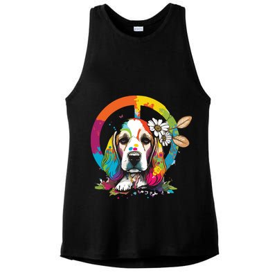 Funny Beagle Dog Hippie Ladies PosiCharge Tri-Blend Wicking Tank
