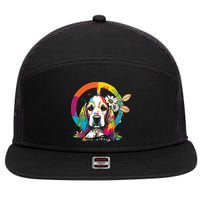 Funny Beagle Dog Hippie 7 Panel Mesh Trucker Snapback Hat