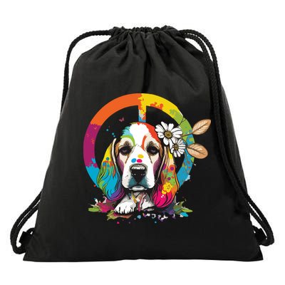Funny Beagle Dog Hippie Drawstring Bag