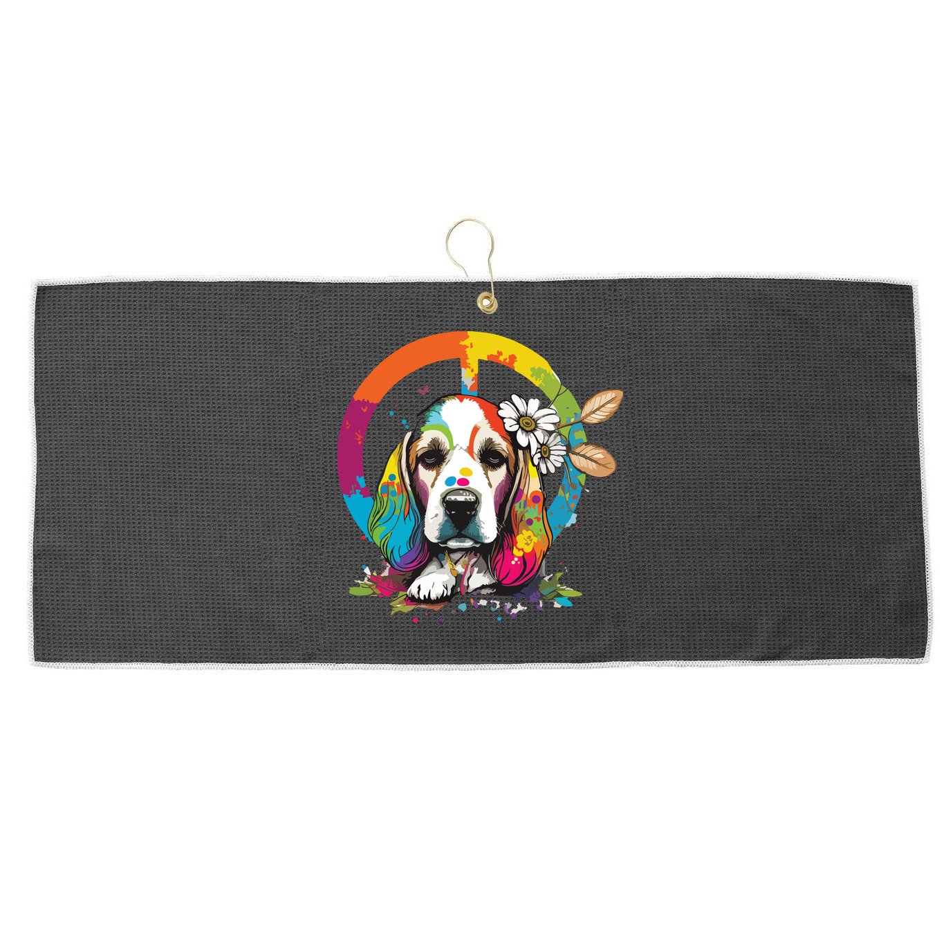 Funny Beagle Dog Hippie Large Microfiber Waffle Golf Towel