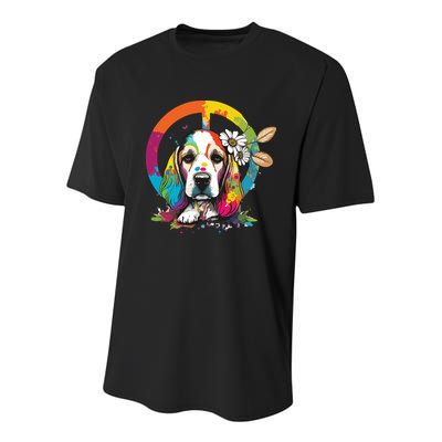Funny Beagle Dog Hippie Youth Performance Sprint T-Shirt