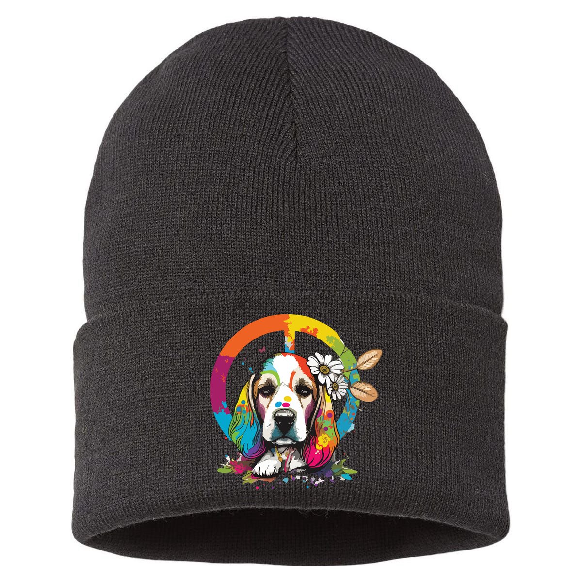 Funny Beagle Dog Hippie Sustainable Knit Beanie