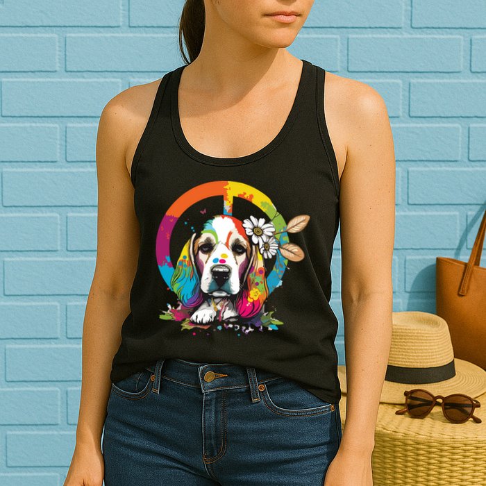 Funny Beagle Dog Hippie Womens Tank Top