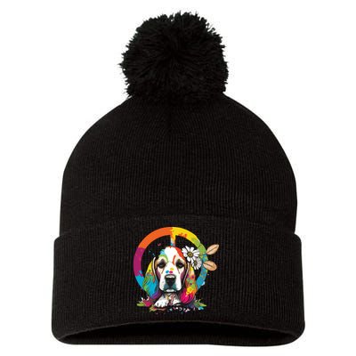 Funny Beagle Dog Hippie Pom Pom 12in Knit Beanie