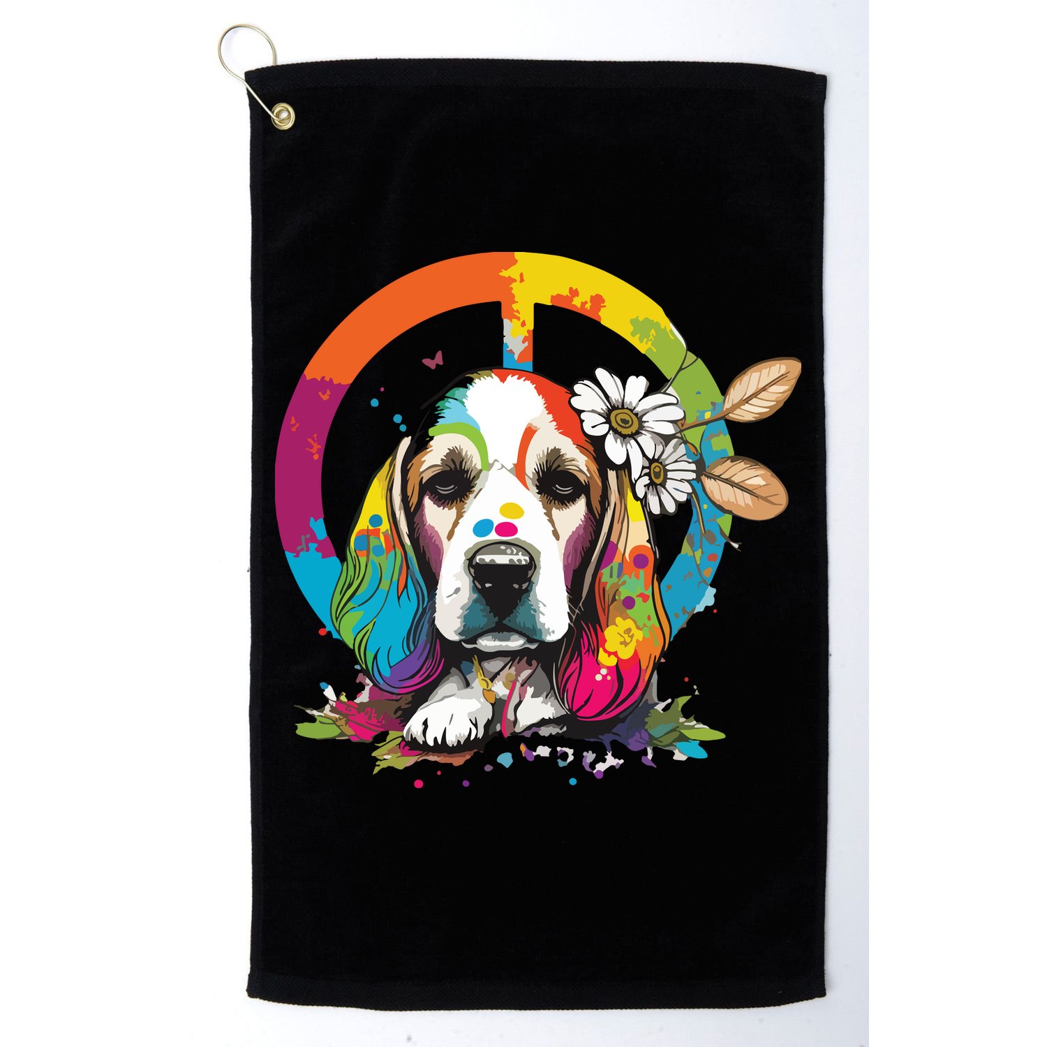 Funny Beagle Dog Hippie Golf Towel