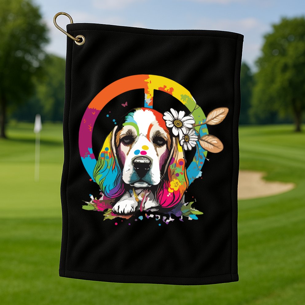 Funny Beagle Dog Hippie Golf Towel