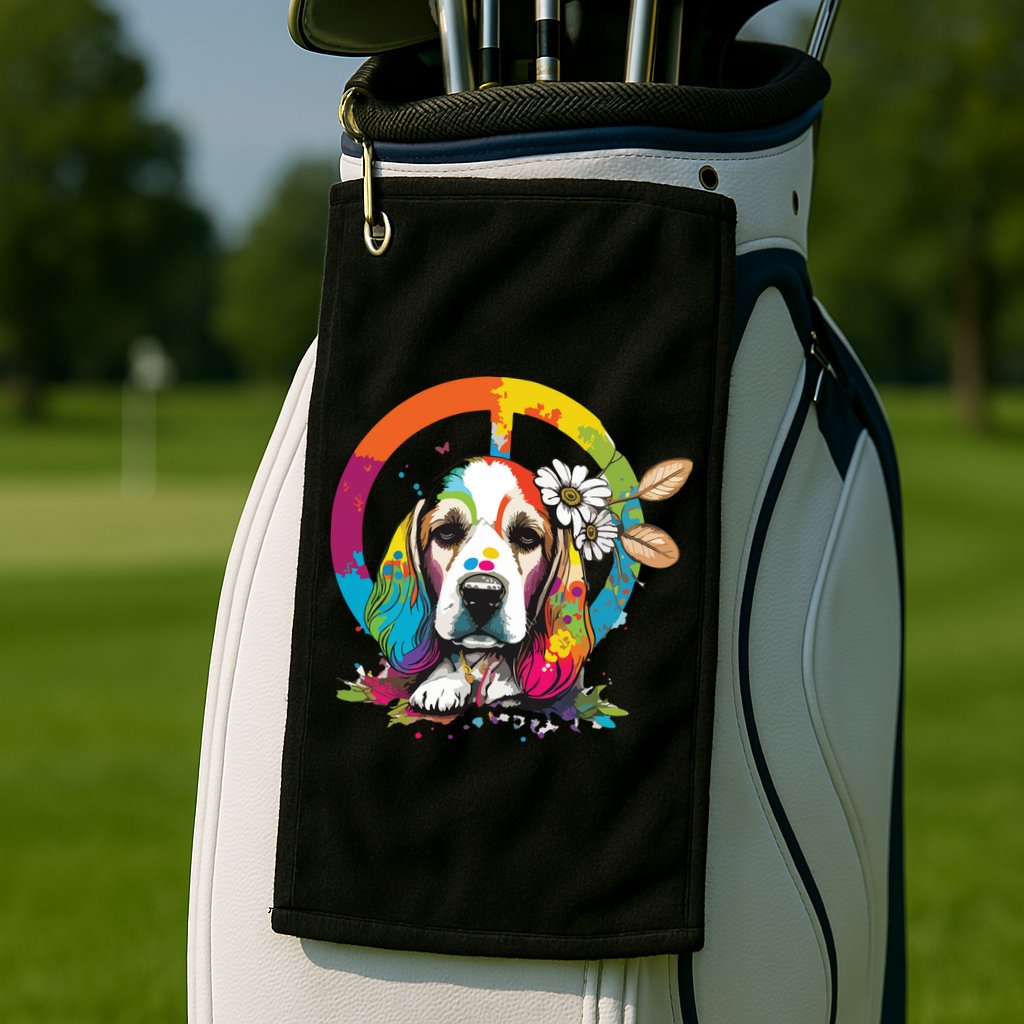 Funny Beagle Dog Hippie Golf Towel