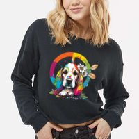 Funny Beagle Dog Hippie Cropped Pullover Crew