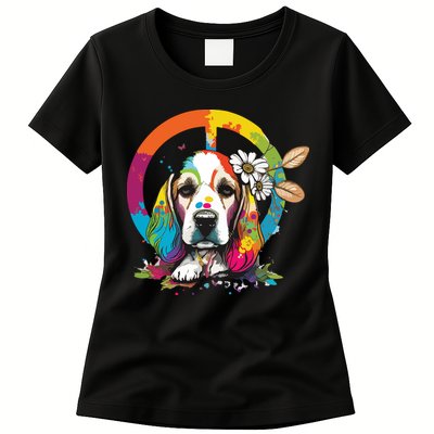 Funny Beagle Dog Hippie Womens T-Shirt