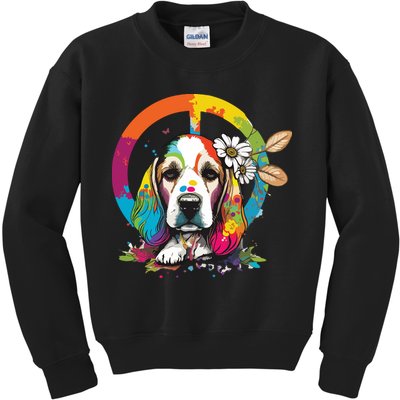 Funny Beagle Dog Hippie Kids Sweatshirt