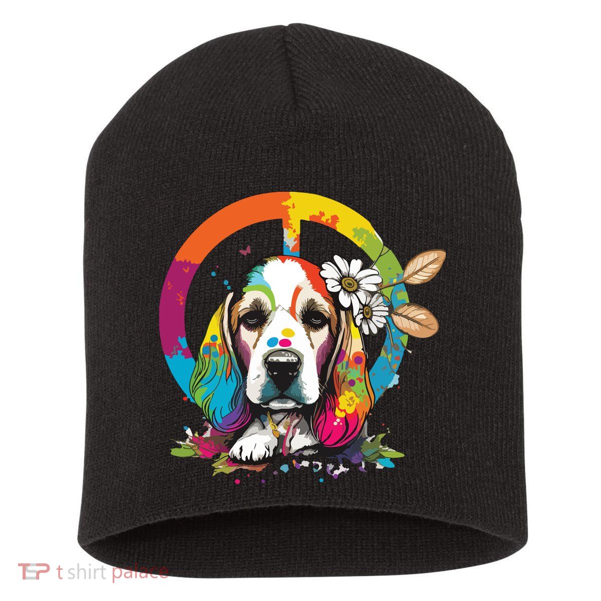 Funny Beagle Dog Hippie Short Acrylic Beanie