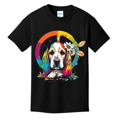 Funny Beagle Dog Hippie Kids T-Shirt