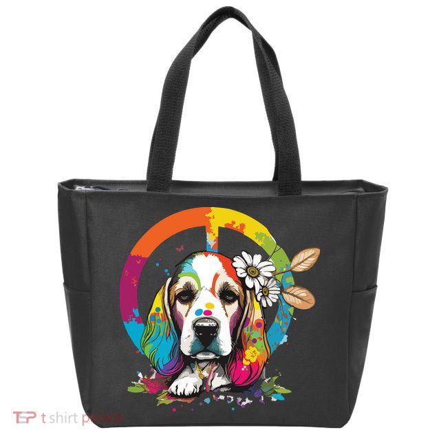 Funny Beagle Dog Hippie Zip Tote Bag