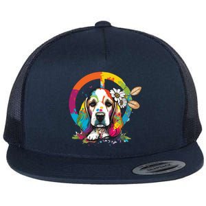 Funny Beagle Dog Hippie Flat Bill Trucker Hat