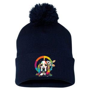 Funny Beagle Dog Hippie Pom Pom 12in Knit Beanie