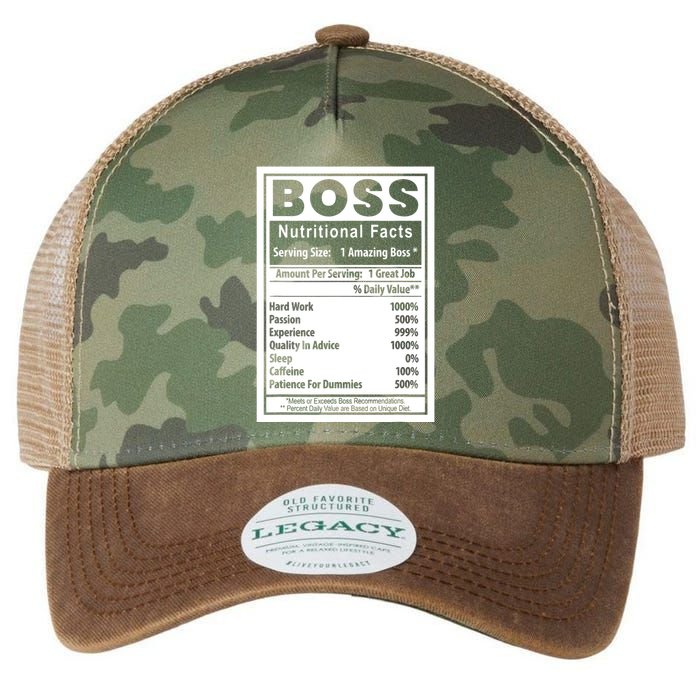 Funny Bosss Day Nutritional Facts Employee Appreciation Legacy Tie Dye Trucker Hat