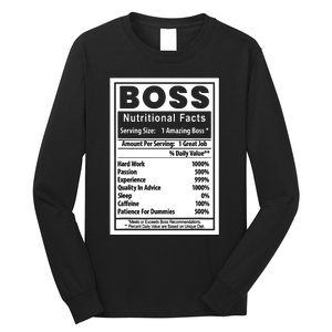 Funny Bosss Day Nutritional Facts Employee Appreciation Long Sleeve Shirt