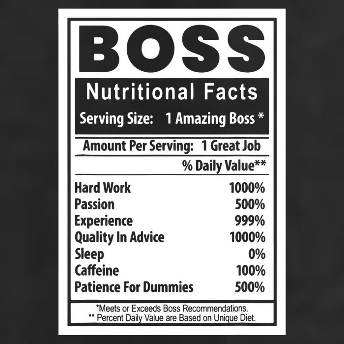 Funny Bosss Day Nutritional Facts Employee Appreciation Adult Drive Performance Visor