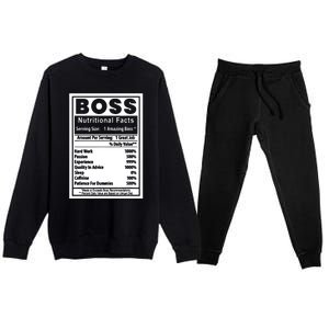 Funny Bosss Day Nutritional Facts Employee Appreciation Premium Crewneck Sweatsuit Set