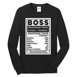 Funny Bosss Day Nutritional Facts Employee Appreciation Tall Long Sleeve T-Shirt