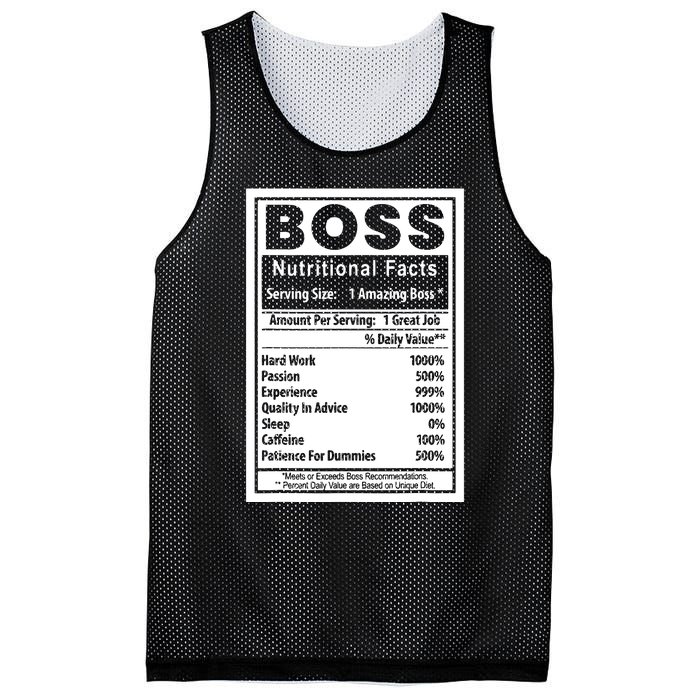 Funny Bosss Day Nutritional Facts Employee Appreciation Mesh Reversible Basketball Jersey Tank