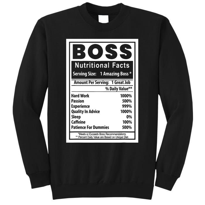 Funny Bosss Day Nutritional Facts Employee Appreciation Tall Sweatshirt