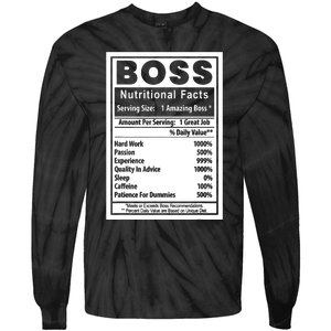 Funny Bosss Day Nutritional Facts Employee Appreciation Tie-Dye Long Sleeve Shirt