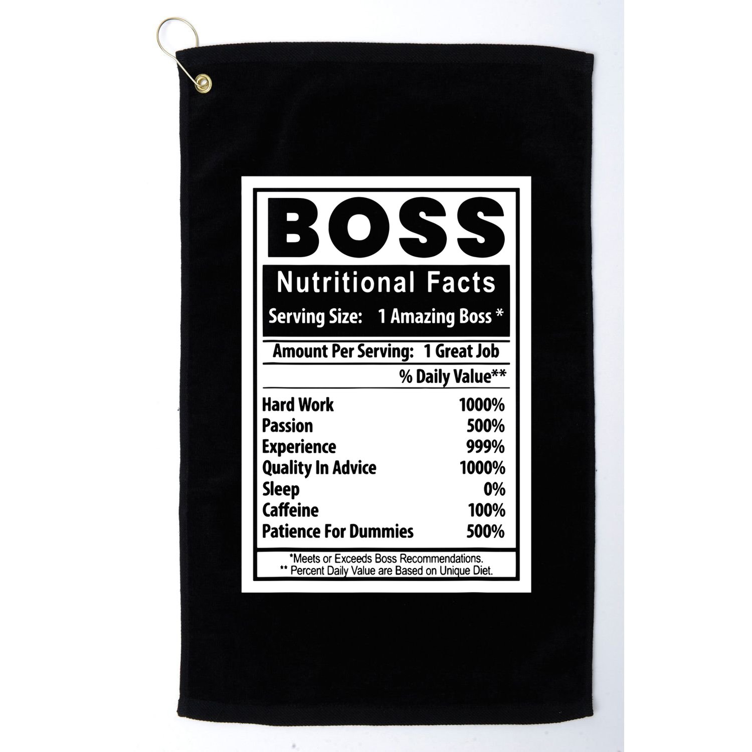 Funny Bosss Day Nutritional Facts Employee Appreciation Golf Towel