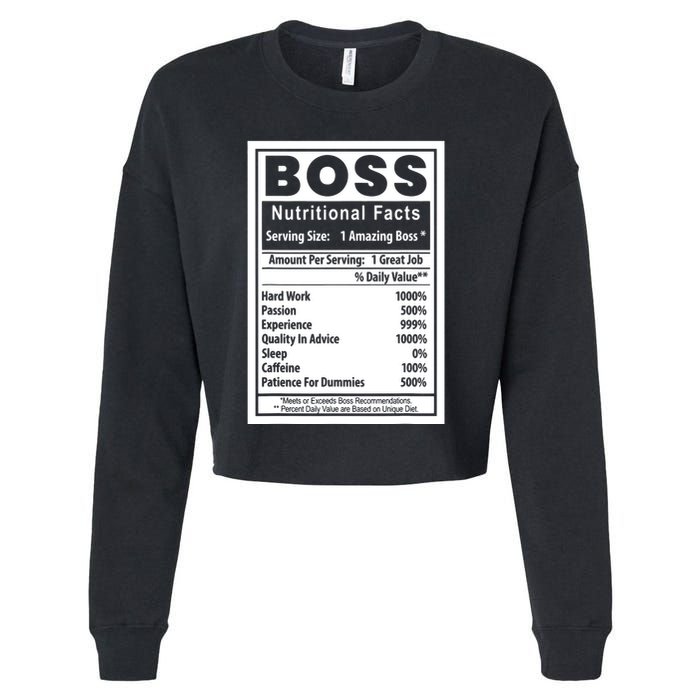 Funny Bosss Day Nutritional Facts Employee Appreciation Cropped Pullover Crew