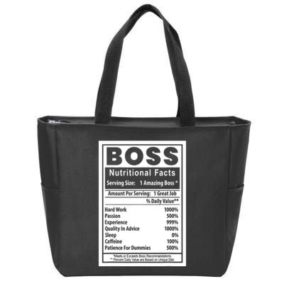 Funny Bosss Day Nutritional Facts Employee Appreciation Zip Tote Bag