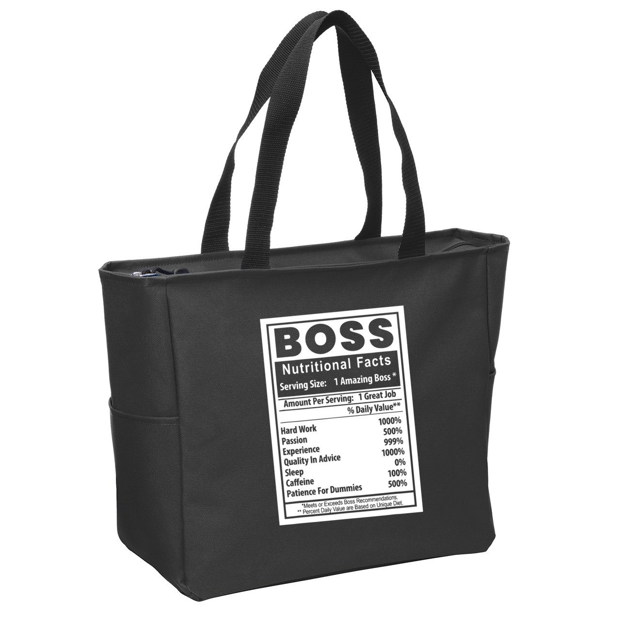 Funny Bosss Day Nutritional Facts Employee Appreciation Zip Tote Bag
