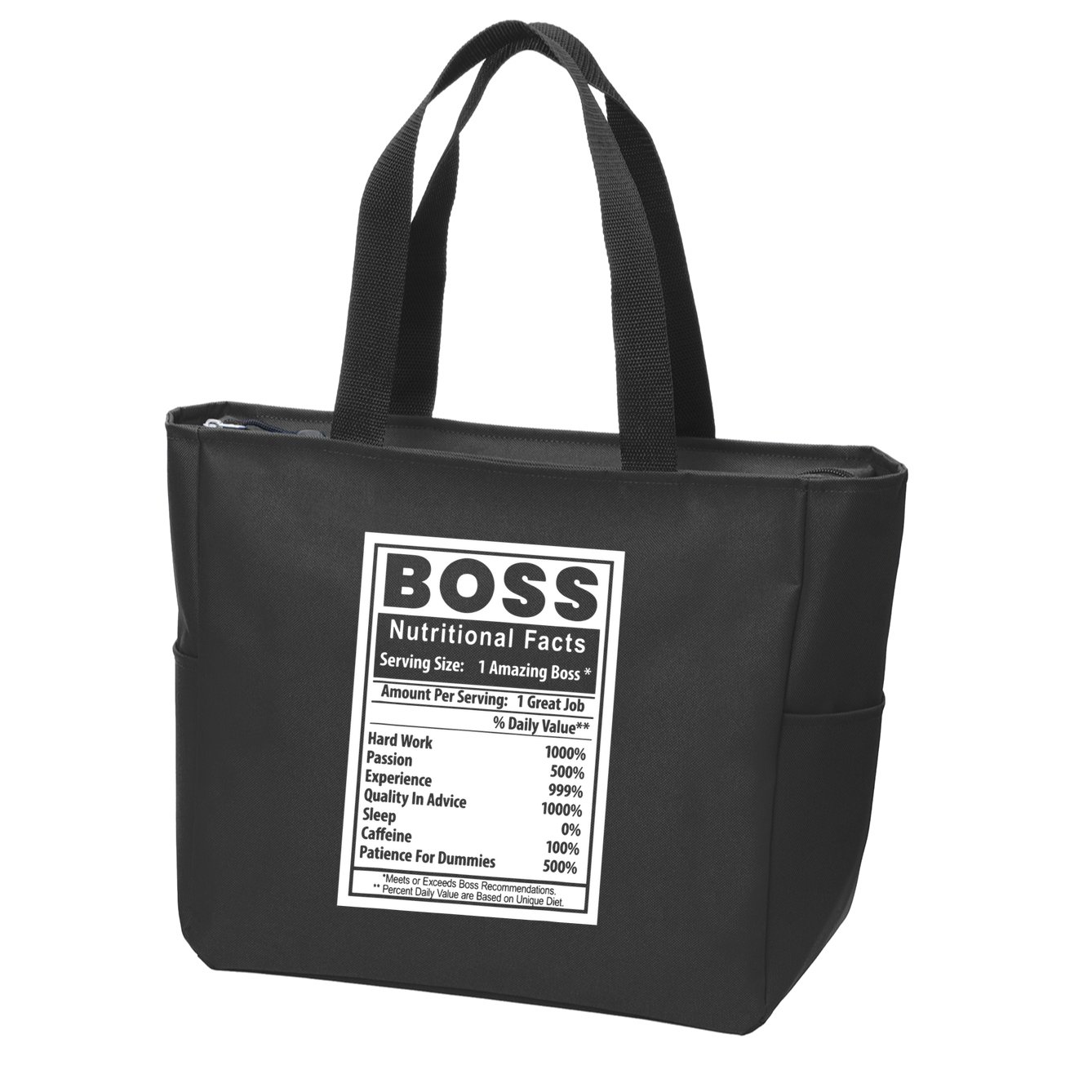 Funny Bosss Day Nutritional Facts Employee Appreciation Zip Tote Bag