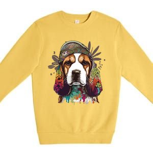 Funny Beagle Dog Hippie Premium Crewneck Sweatshirt