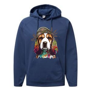 Funny Beagle Dog Hippie Performance Fleece Hoodie