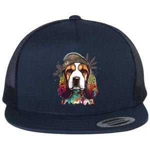 Funny Beagle Dog Hippie Flat Bill Trucker Hat