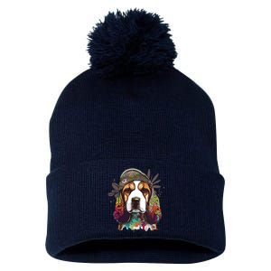 Funny Beagle Dog Hippie Pom Pom 12in Knit Beanie