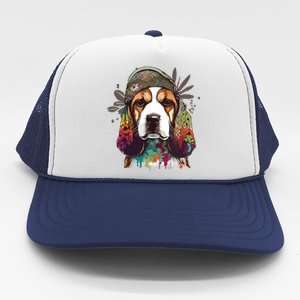 Funny Beagle Dog Hippie Trucker Hat