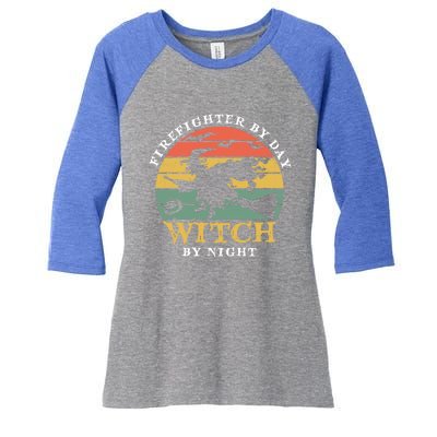 Firefighter By Day Witch By Night Retro Funny Halloween Gift Women's Tri-Blend 3/4-Sleeve Raglan Shirt