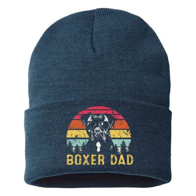 Funny Boxer Dad Retro Vintage Boxer Dog Lover Fathers Day Sustainable Knit Beanie