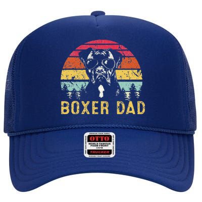 Funny Boxer Dad Retro Vintage Boxer Dog Lover Fathers Day High Crown Mesh Back Trucker Hat