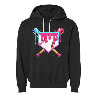 Funny Baseball Drip For Home Plate Ice Cream Drip Garment-Dyed Fleece Hoodie